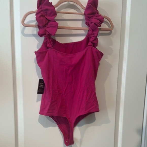 Express Pink Ruffled Bodysuit Top - Picture 2 of 2
